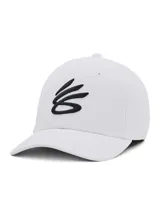 Gorro deportivo blanco con logo de Stephen Curry bordado en negro en el frente.