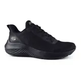 Championes Skechers Bobs Sport Squad Waves color negro. Capellada de tejido técnico monocromático con cordones. Plantilla acolchada Skechers Memory Foam. Entresuela contorneada que absorbe los impactos. Suela de tracción flexible.