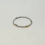 Pulsera de eslabones plateados con detalles dorados.