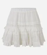 Minifalda blanca con textura y volados, cintura elastizada.