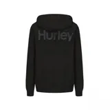 Campera con capucha Hurley negra con cierre frontal, bolsillos tipo canguro y logo estampado en el pecho.