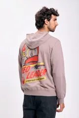 Canguro deportivo color beige con capucha y estampado en la espalda de un casco de piloto de Star Wars y la leyenda "Red Leader Starfighter School".