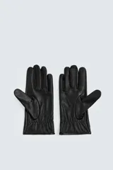Guantes de cuero marrón con forro interior de punto y ajuste elástico en la muñeca.