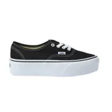 Zapatillas Vans Authentic con plataforma, color negro con costuras blancas y cordones blancos.