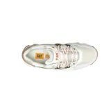Zapatillas urbanas Cat Reactor de cuero color blanco, con detalles en beige y cordones de trekking color salmón.
