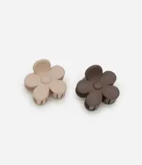 Set de dos pinzas para el pelo pequeñas, de plástico mate, con forma de flor.