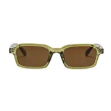 Gafas de sol unisex con montura rectangular color verde oliva y lentes marrones.