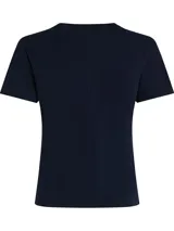 Remera azul marino de algodón con cuello redondo y logo de Tommy Hilfiger bordado en el pecho.