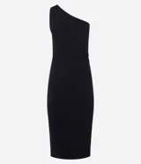 Vestido midi de rib color gris, con un solo hombro.