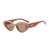 Lentes de sol unisex color crema, con forma ovalada y lentes marrones con filtro UV400.