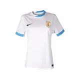 Camiseta de fútbol Nike de la selección uruguaya, modelo Alternativa 2025/2026. Diseño blanco con detalles celestes en cuello y mangas, logo de Nike en negro y escudo de Uruguay bordado.