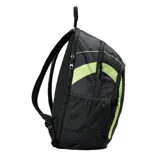 Mochila Rip Curl modelo Ozone Cool 30L Blocker, color negro con estampado sutil y detalles en color lima fluorescente. Presenta el logo vertical de Rip Curl en el frente y un compartimento principal con cierre.
