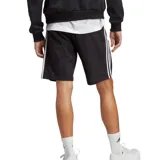 Short deportivo Adidas Essentials Single Jersey 3-Stripes, color negro con tres rayas blancas a los costados y logo blanco de Adidas en la pierna izquierda.