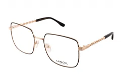 Armazones de gafas con diseño cuadrado y detalles de cadena en las patillas.