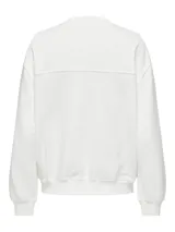Buzo blanco de calce regular con interior suave y cuello redondo. Presenta un estampado rectangular plateado con texto en negro.