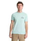 Remera celeste de manga corta con logo de la marca Roark estampado en el pecho.