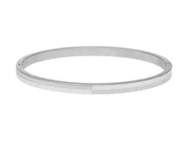 Pulsera rígida tipo brazalete de acero plateado con sección central en color blanco. Diseño minimalista y elegante.