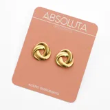 Par de aros dorados con diseño de nudo celta, hechos de acero quirúrgico hipoalergénico.