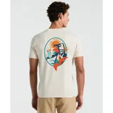 Remera color crema de manga corta en jersey de algodón liviano, con estampa frontal de un pingüino con temática de cóctel.