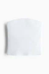 Top strapless blanco de punto acanalado de algodón con forro parcial.