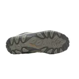 Championes de senderismo Merrell Crosslander 3, color gris con detalles en negro y naranja. Capellada de gamuza y malla transpirable, puntera sintética protectora, plantilla de espuma EVA reciclada, entresuela de espuma EVA liviana y suela de goma adherente.