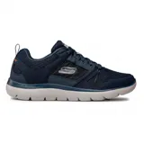 Zapatillas deportivas Skechers Summits color azul marino, con capellada de malla y cuero sintético, cordones elásticos, plantilla Memory Foam y suela flexible.