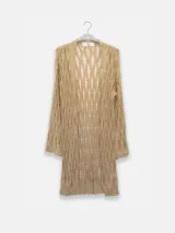 Cardigan largo de tejido de punto calado color negro.