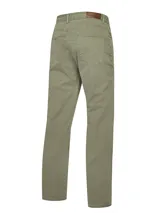 Pantalón de gabardina color verde oliva, de corte recto y tiro medio.