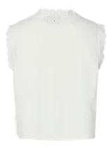 Top blanco sin mangas, con escote en V y bordado inglés. Se ajusta mediante tiras.