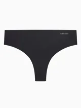 Colaless negro de microfibra suave con bordes cortados a láser, de tiro medio y sin costuras. Tiene el logo de Calvin Klein estampado en la cadera.