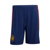 Short de fútbol Adidas de la selección española, modelo Home 2026. Diseño azul marino con detalles en rojo y amarillo en los laterales. Incluye escudo de España y logo de Adidas.