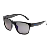 Lentes de sol unisex MDQ modelo Kirra, con montura cuadrada negra y lentes grises espejadas.