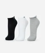 Kit de tres pares de medias cortas deportivas Lupo, confeccionadas en algodón y poliamida. Incluye un par negro, uno blanco y uno gris.