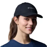 Gorra de béisbol negra marca Columbia, con logo bordado en blanco al frente y cierre ajustable en la parte posterior.