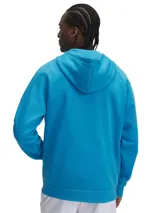 Campera Under Armour azul con capucha, cierre frontal y bolsillos tipo canguro.