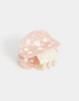 Broche para el pelo de acrílico color rosa con lunares blancos, con forma de hongo.
