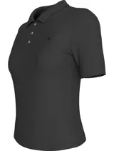 Chomba negra de punto de algodón suave con corte slim, cuello clásico, tapeta de tres botones, mangas cortas y logo CK bordado en el pecho.