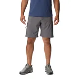 Short deportivo gris de corte recto, con bolsillos laterales con cierre y cintura elástica con cinturón ajustable.
