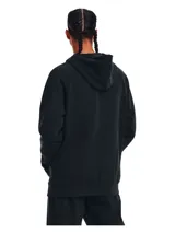 Buzo Under Armour con capucha, color celeste, con logo estampado en blanco en el pecho y bolsillo tipo canguro.
