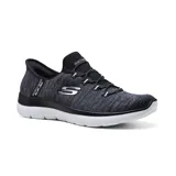 Championes deportivos Skechers Hands Free Slip-ins Summits Everyday Set, color negro jaspeado con cordones elásticos fijos y plantilla acolchada Skechers Air-Cooled Memory Foam.