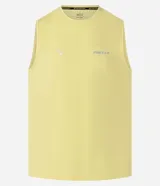 Musculosa deportiva amarilla de poliéster y elastano con tecnología Dry, corte regular, cuello redondo, laser cut y estampa localizada.