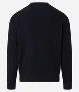 Suéter negro de algodón con cuello redondo y textura de punto.