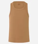 Musculosa negra de algodón acanalado, sin estampa y cuello redondo.