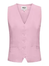 Chaleco sastrero color rosa claro, con bolsillos delanteros y cierre de botones. Confeccionado en tejido plano de viscosa y lino.