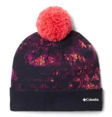 Gorro de lana Columbia unisex, con pompón en la parte superior, diseño a rayas horizontales en tonos de gris y negro, y logo de la marca bordado en el frente. Cuenta con tecnología térmica reflectante Omni-Heat™ Infinity y forro polar interior.