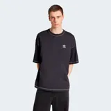 Camiseta Adidas Originals negra de corte holgado con cuello redondo acanalado y logo del trifolio bordado en el pecho.
