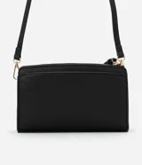Cartera transversal pequeña de PU color negro, con cierre de cremallera y correa larga.