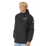 Campera negra con capucha, cierre frontal y bolsillos laterales. Logo de Rip Curl en el pecho y en la manga.