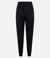 Pantalón de pijama negro con cintura elástica, detalle de lazo rosa y ribete blanco en los laterales.