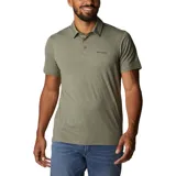 Polo de hombre Columbia Tech Trail, color verde oliva jaspeado, de corte clásico, con cuello abotonado y logo bordado en el pecho. Confeccionada en tejido de poliéster y elastano con tecnología Omni-Wick de absorción de humedad.